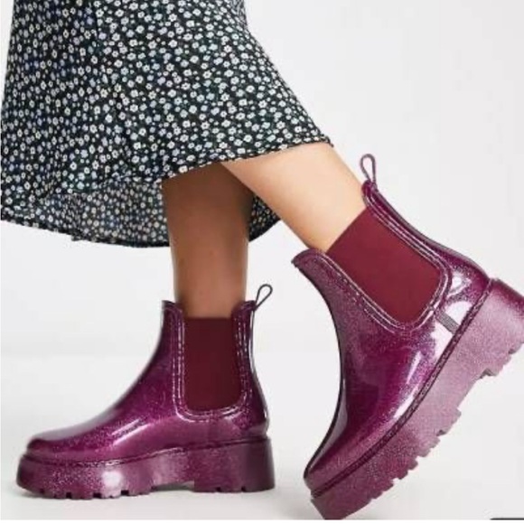 ASOS Shoes - ASOS Chunky Chelsea Rain Boots in Purple Glitter